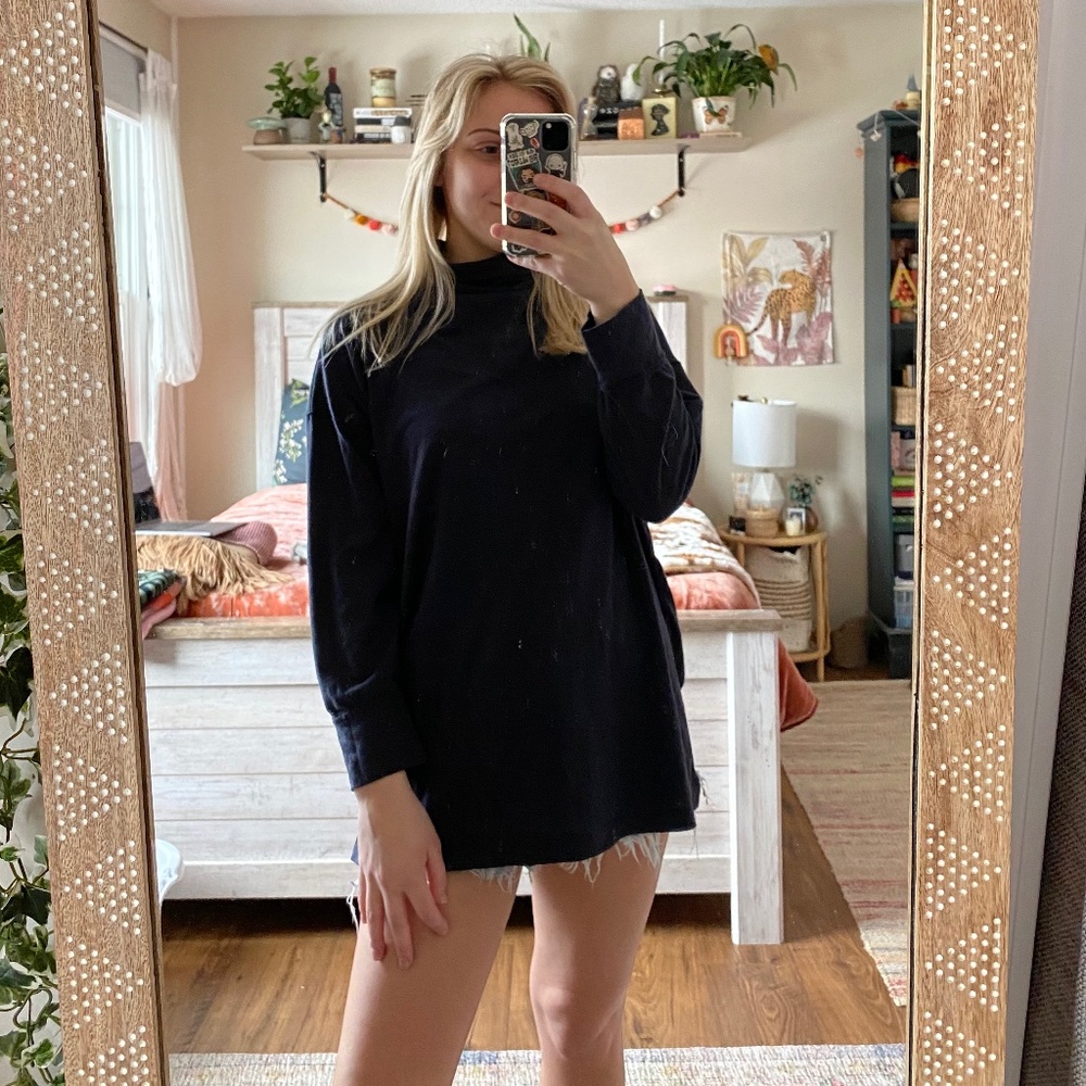 American Eagle Navy Mock Neck Long Sleeve Tunic Top